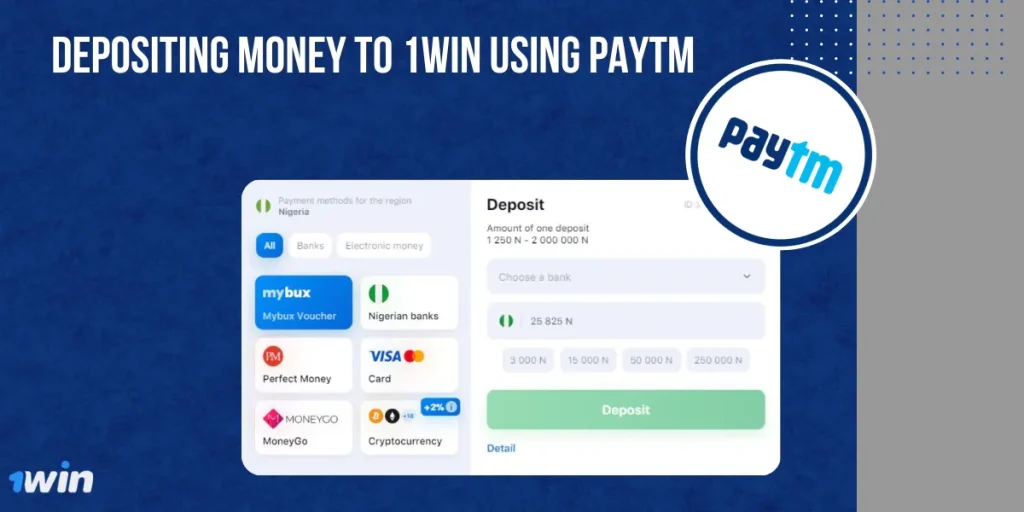 Depositing Money to 1Win using Paytm