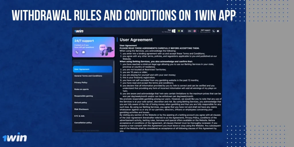 Withdrawal Rules and Conditions On 1Win App